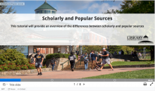 Screenshot from H5P interactive Scholarly and Popular Sources tutorial